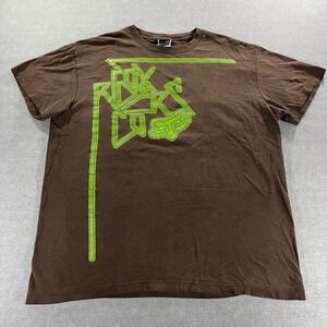 Fox Racing Mens Large T-Shirt Brown Neon Green Graphic Logo Cotton Crew Neck Tee
